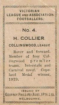 1932 Godfrey Phillips Tobacco Victorian League & Association Footballers #4 Harry Collier Back
